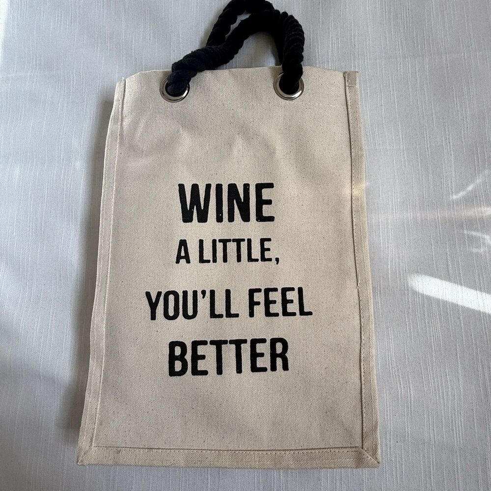 Wine A Little You’ll Feel Better Large Jute Cotton 4 Bottle Carrying Bag